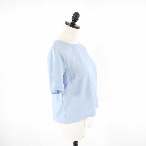 Forever 21 Crop Top Blouse Blue Crew Neck Short Sleeve Medium Polyester Back Zip - Picture 7 of 9